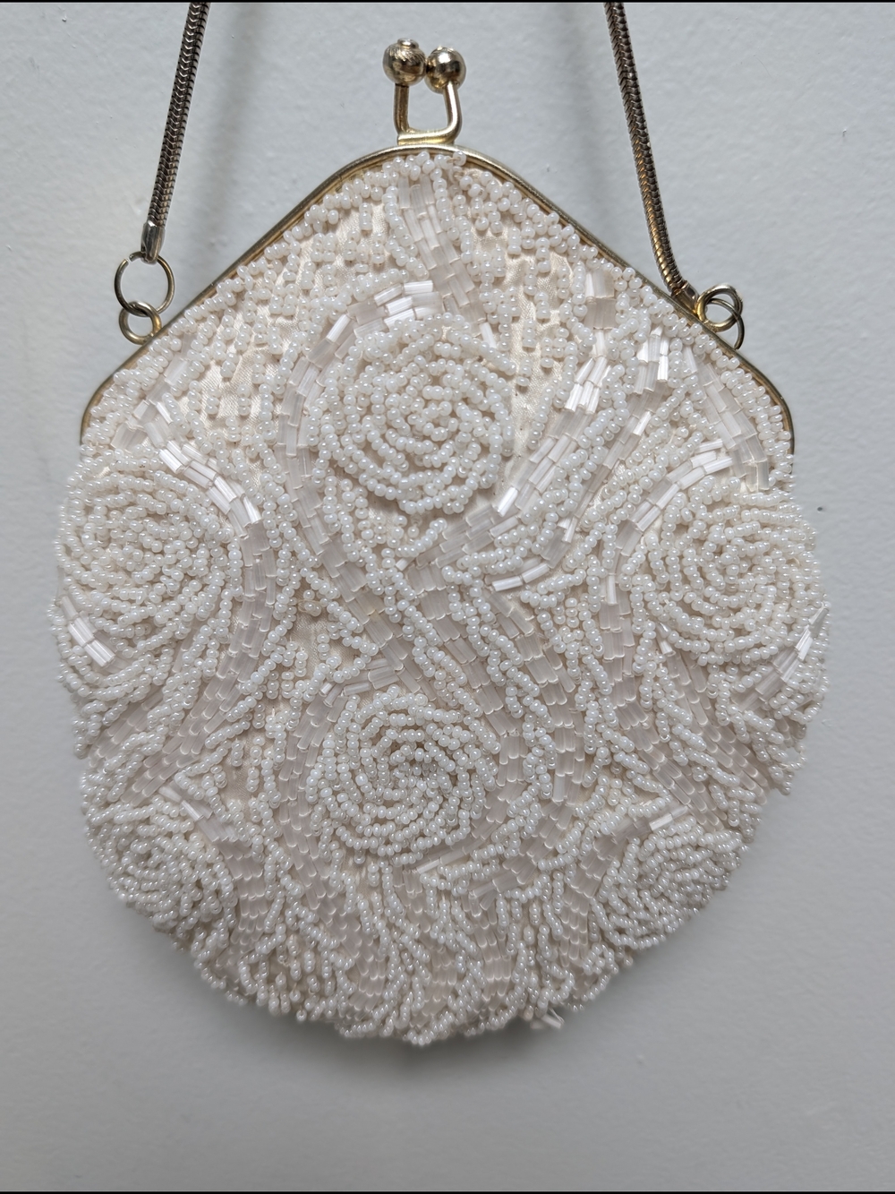 Vintage Du-Val Hand Beaded Floral Kiss Lock Evening Bag Hong Kong